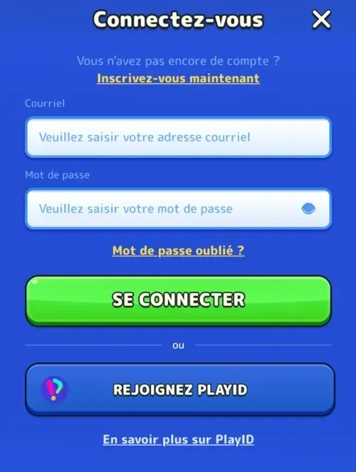 Interface sécurisée pour la connexion et l'inscription au compte joueur